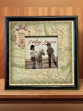 Texas 6.5” Square Picture Frame 1882 Map Rustic Wooden Unused